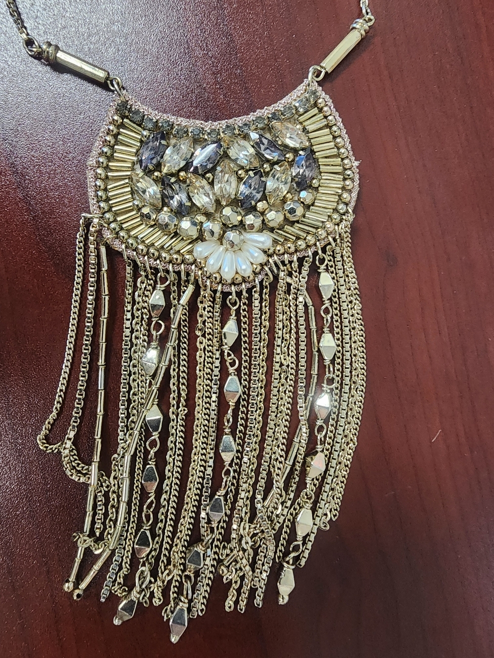 Stella & Dot ANALENA Gold-Tone Crystal and Pearl Fringe Necklace